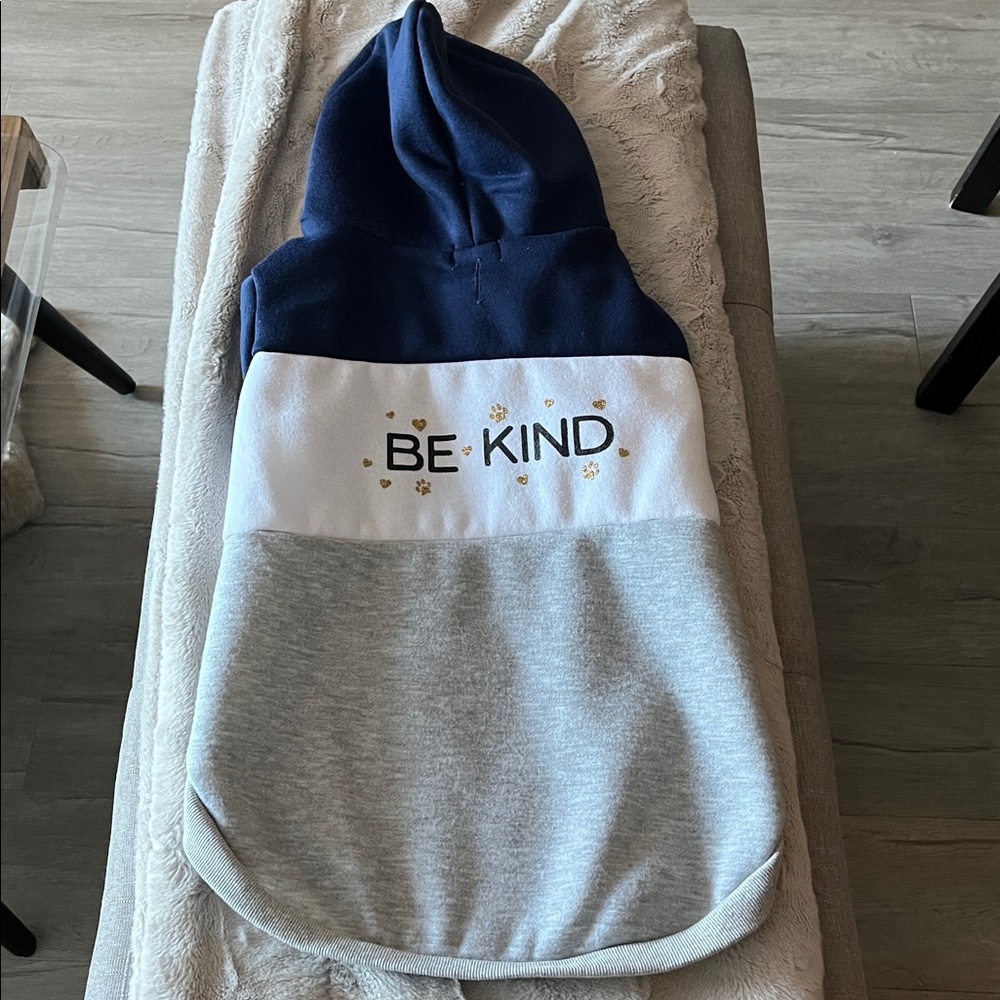 Be Kind Dog Hoodie - Blue, White, and Gray